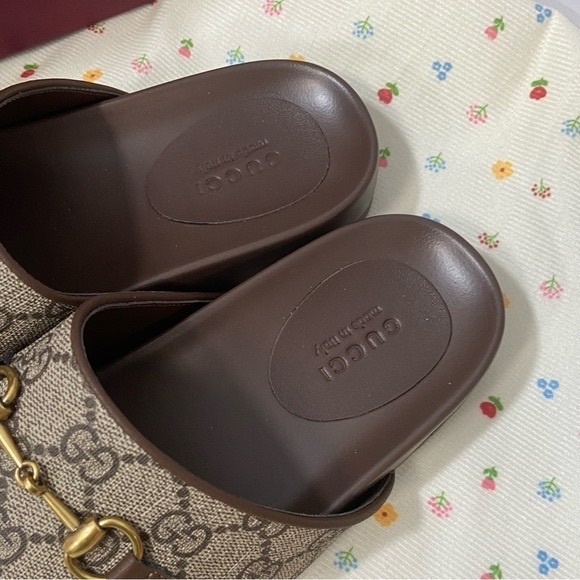 Gucci Brown Monogram Mules - Picture 3 of 6